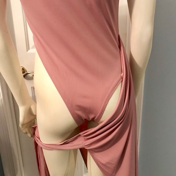 Women’s Mauve Bodysuit Short Sleeve Wrap Dress - Picture 8 of 8